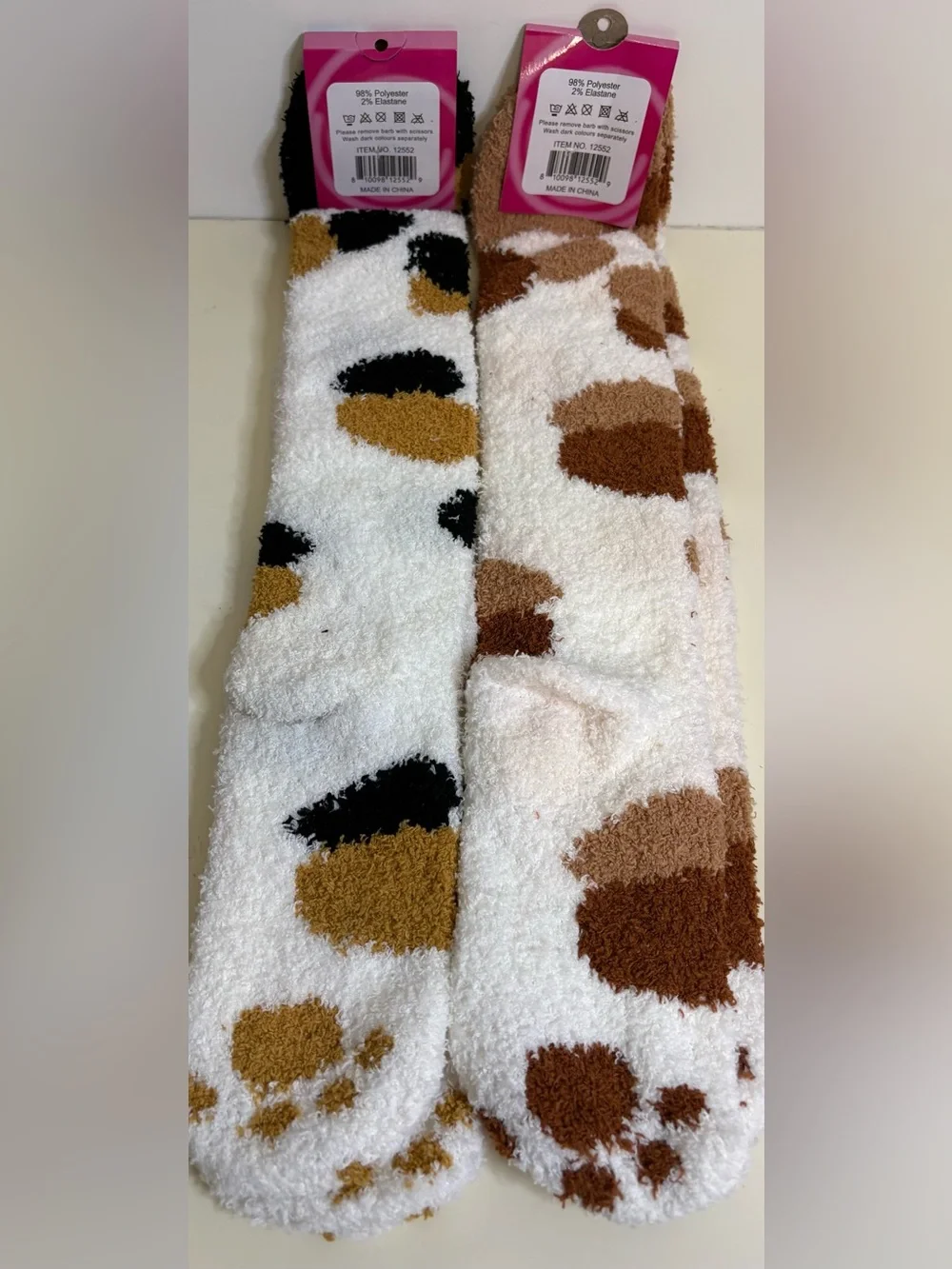 NWT Soft & Cozy Fuzzy Polka Dot Knee Socks - Black & Brown Dots - 2 pair